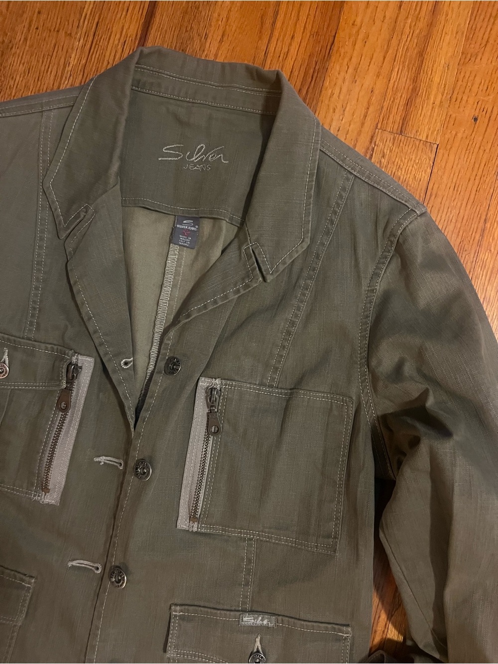 Silver Jeans Olive Utility Field Jacket with Zip Pockets